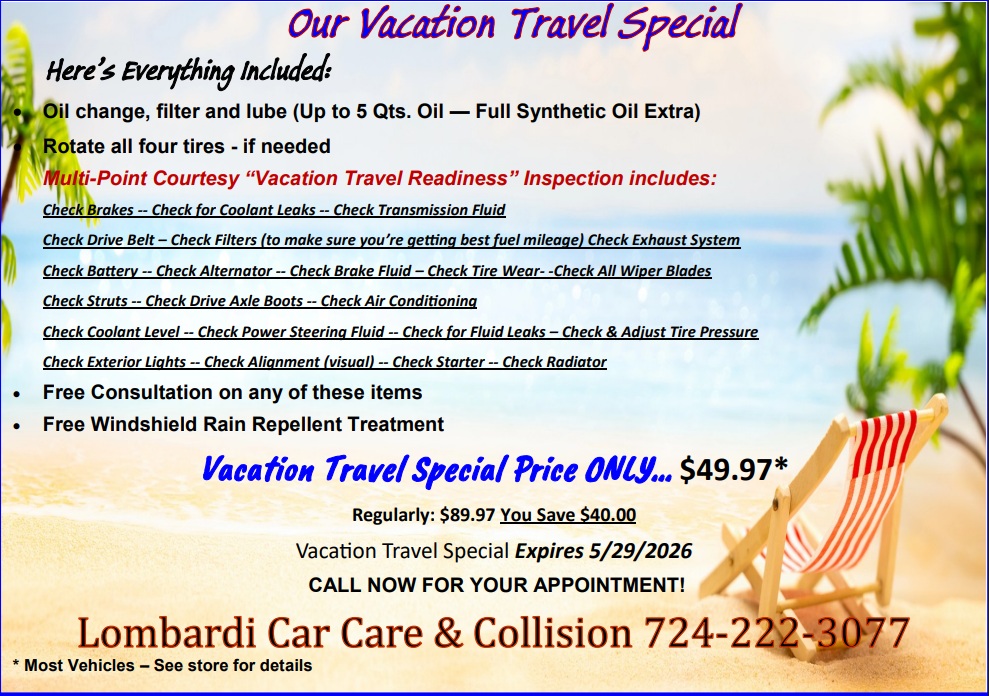 Lombardi Car Care & Collision - Vacation Travel Special May 2026