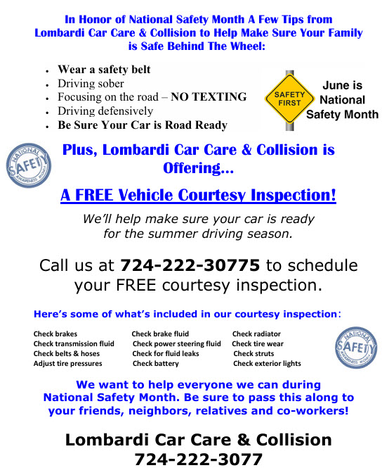 Lombardi Car Care National Safety Month June 2026
