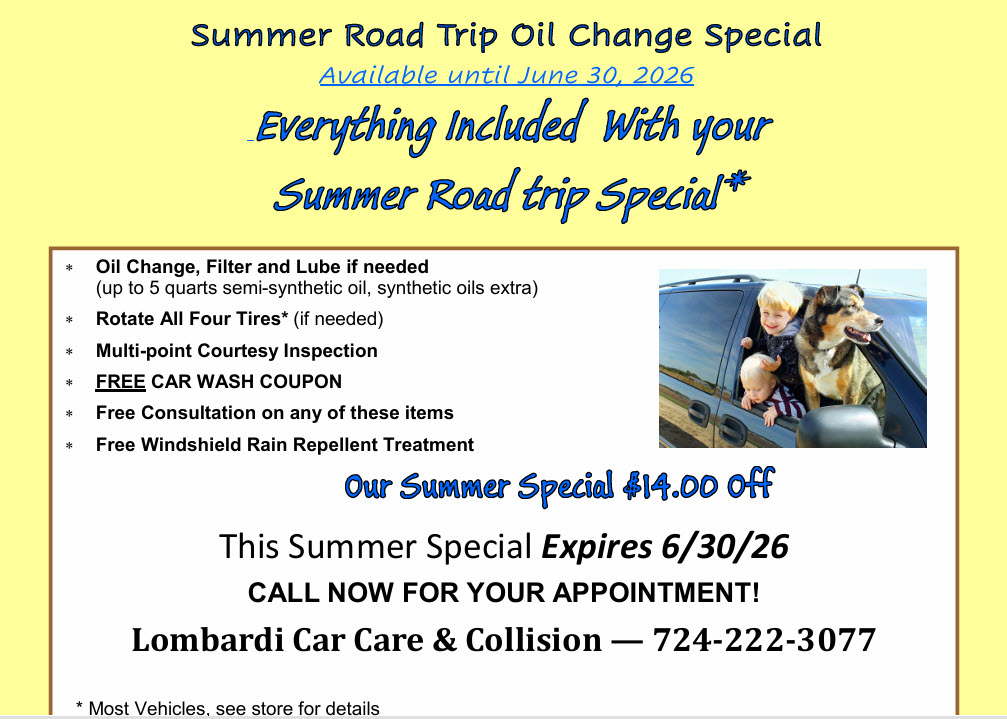 Lombardi Car Care Summer Road Trip Oil Change Special June 2026