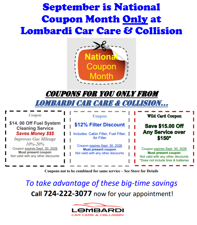 Lombardi Car Care September Is National Coupon Month