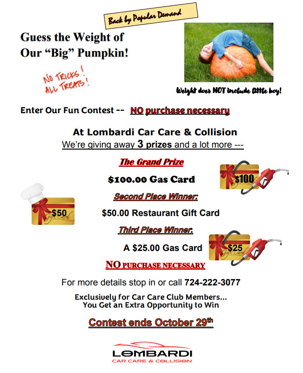 Lombardi Care Care Guess the Weight of the Pumpkin