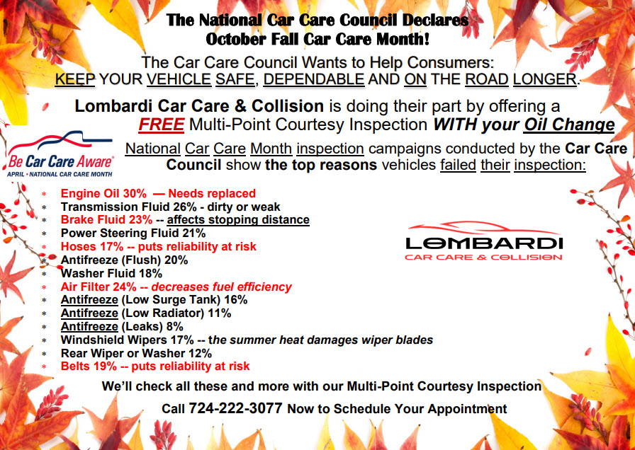 Lombardi's Car Care NCCC Car Care Month Courtesy Inspection October 2026